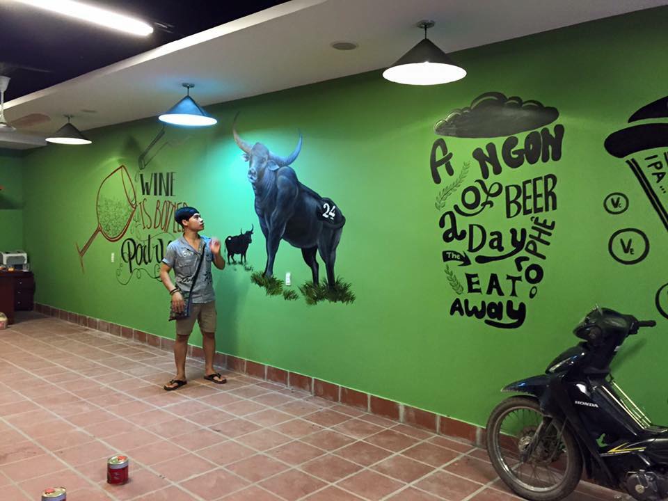 tranh vẽ tường typography nhà hàng