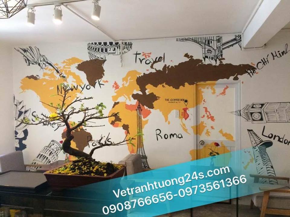 tranh tường hà nội vẽ quán trà sữa