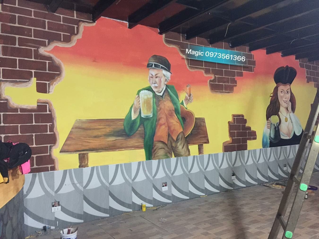 tranh tường 3d quán beer