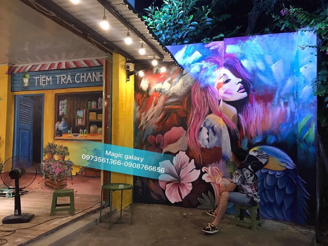 tranh tường 3d ấn tượng quán trà chanh